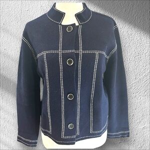 Mette Mette 100% Cashmere Cardigan Blazer Navy White Contrast Stitch Size S/M‎